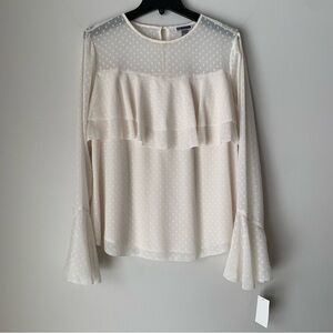 Nwt Chelsea 28 ivory sheer polka dot flared wrist long sleeve Blouse Top size L